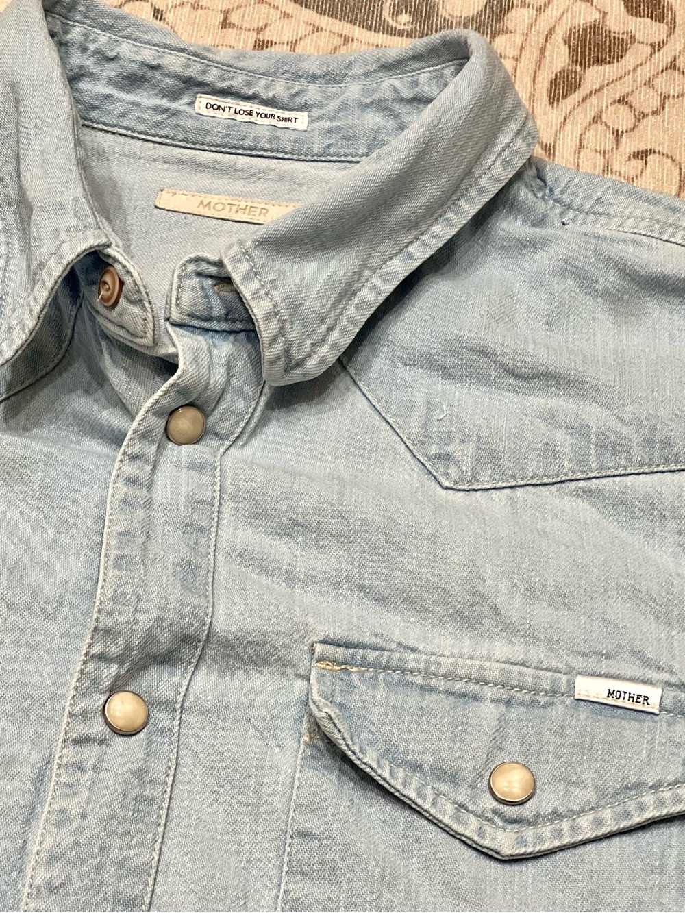 MOTHER The Super Ex's Crop Step Fray Button Down Shirt Small No End In Sight - Picture 9 of 14